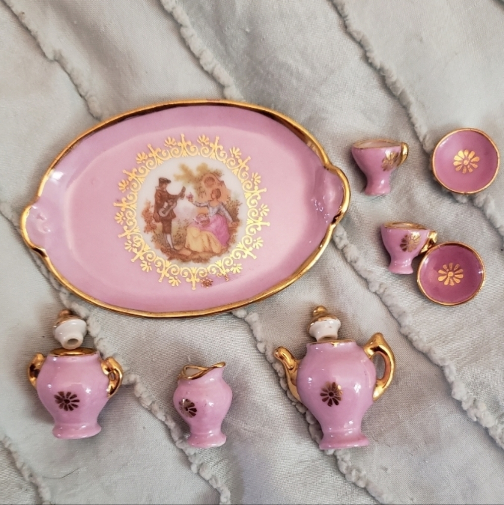 Pink and Gold Miniature Limoges Tea Set